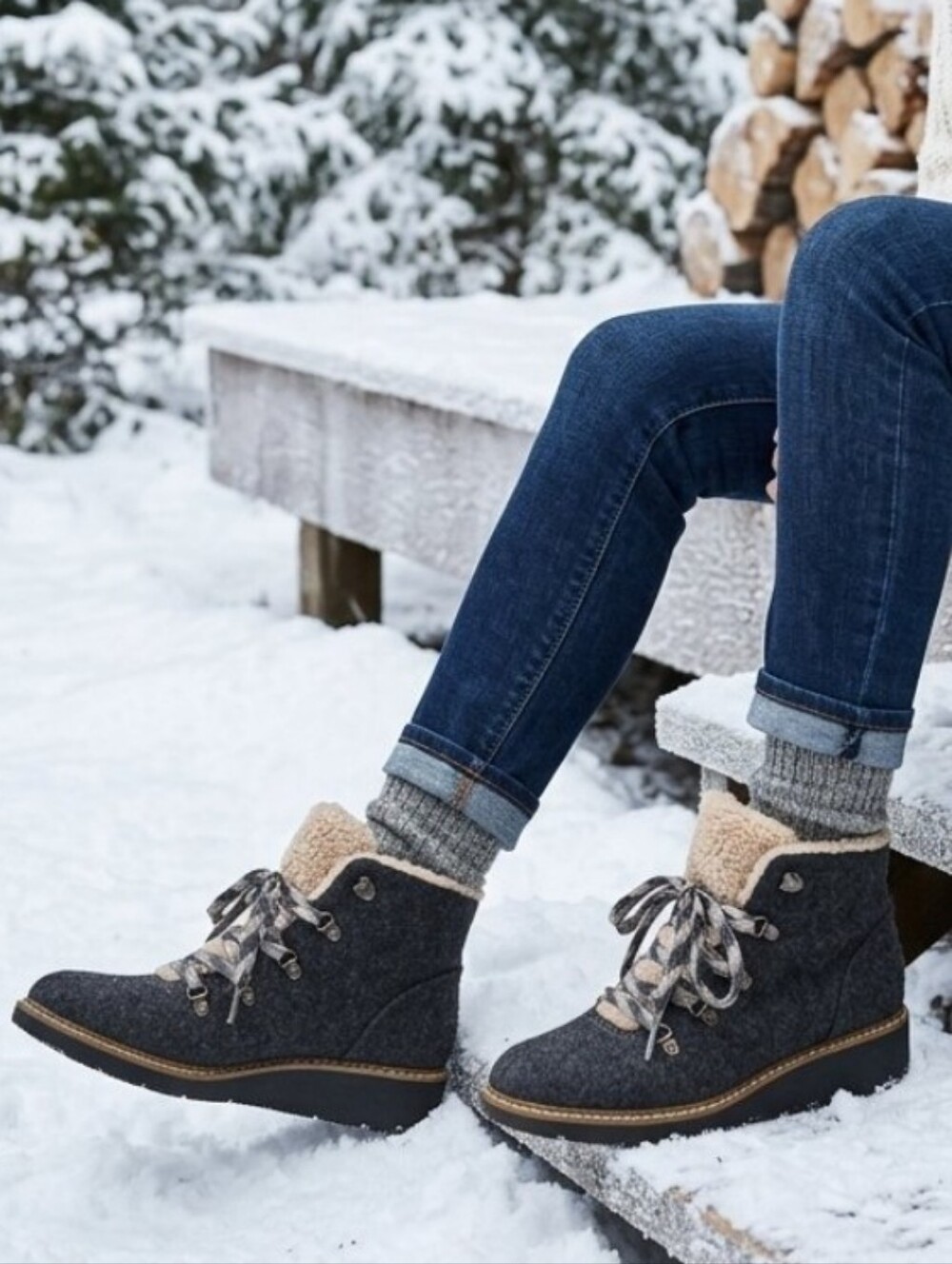 Dr Schroll's  Women's Dark Gray Sherpa-Lined Ankle Boots Cozy Winter Style Sz M